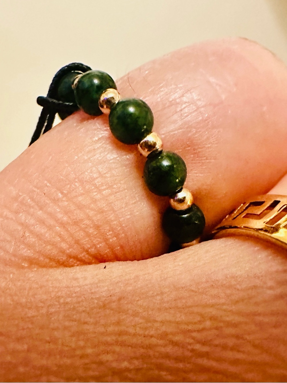 New 14k Solid Gold ring natural jade solid 14K gold adjustable ring sz 5 6 7